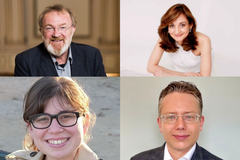 Four headshots: a man with a beard wearing a blazer, shirt and glasses, a woman with brunette hair and a white top, a woman with brown hair and glasses and a man with short brown hair and glasses